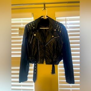 Women’s “Leather Like” Rocker Jacket with Silver Stud Shoulder Detail | Size M